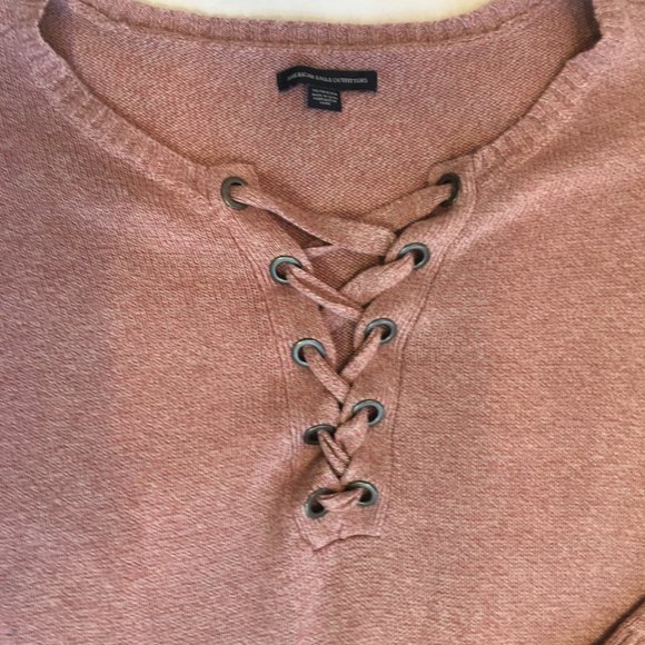 American Eagle Outfitters Long Sleeve Knit Pullover Lightweight Sweater Pink XS - Picture 10 of 14